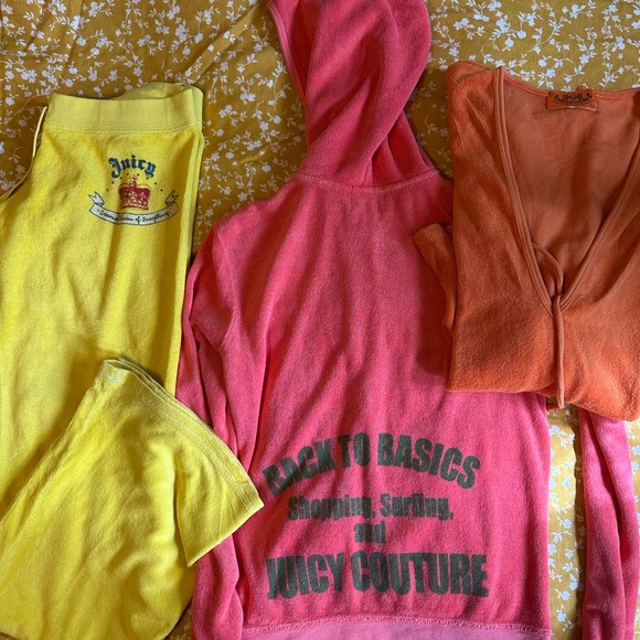 BUNDLE Juicy Couture Vintage Pink Hoodie and Yellow Terrycloth Low Rise pants - Picture 1 of 15